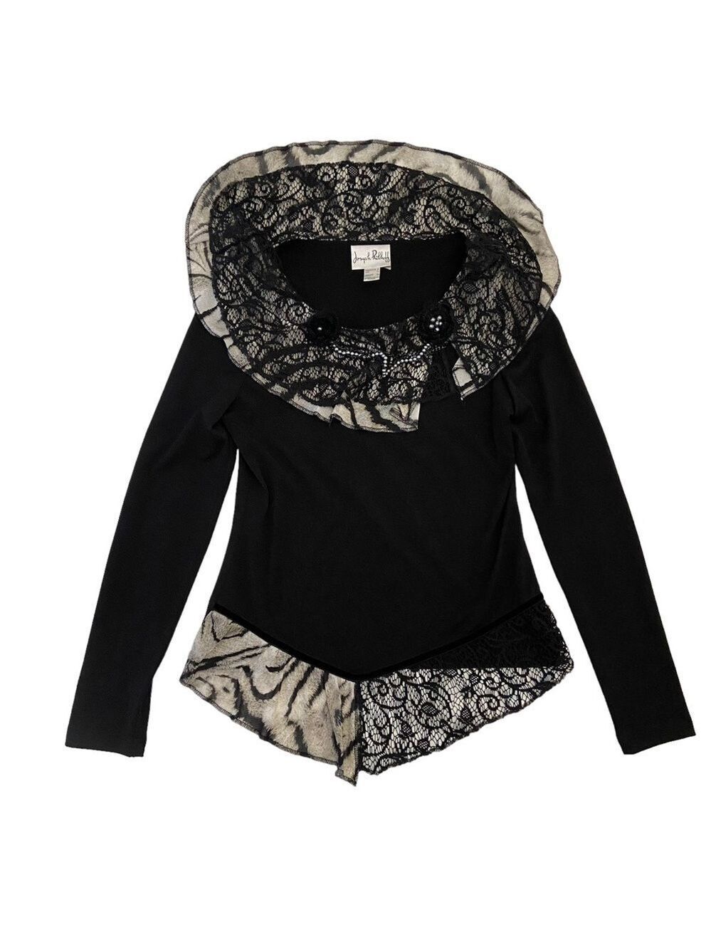 Joseph Ribkoff top blouse long sleeves asymmetric lace embellished animal size 4 - Picture 6 of 13